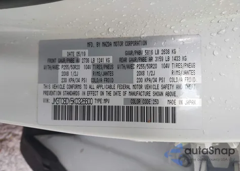 2019 Mazda Cx-9 Grand Touring из США, поврежденный, VIN JM3TCBDY5K0326600